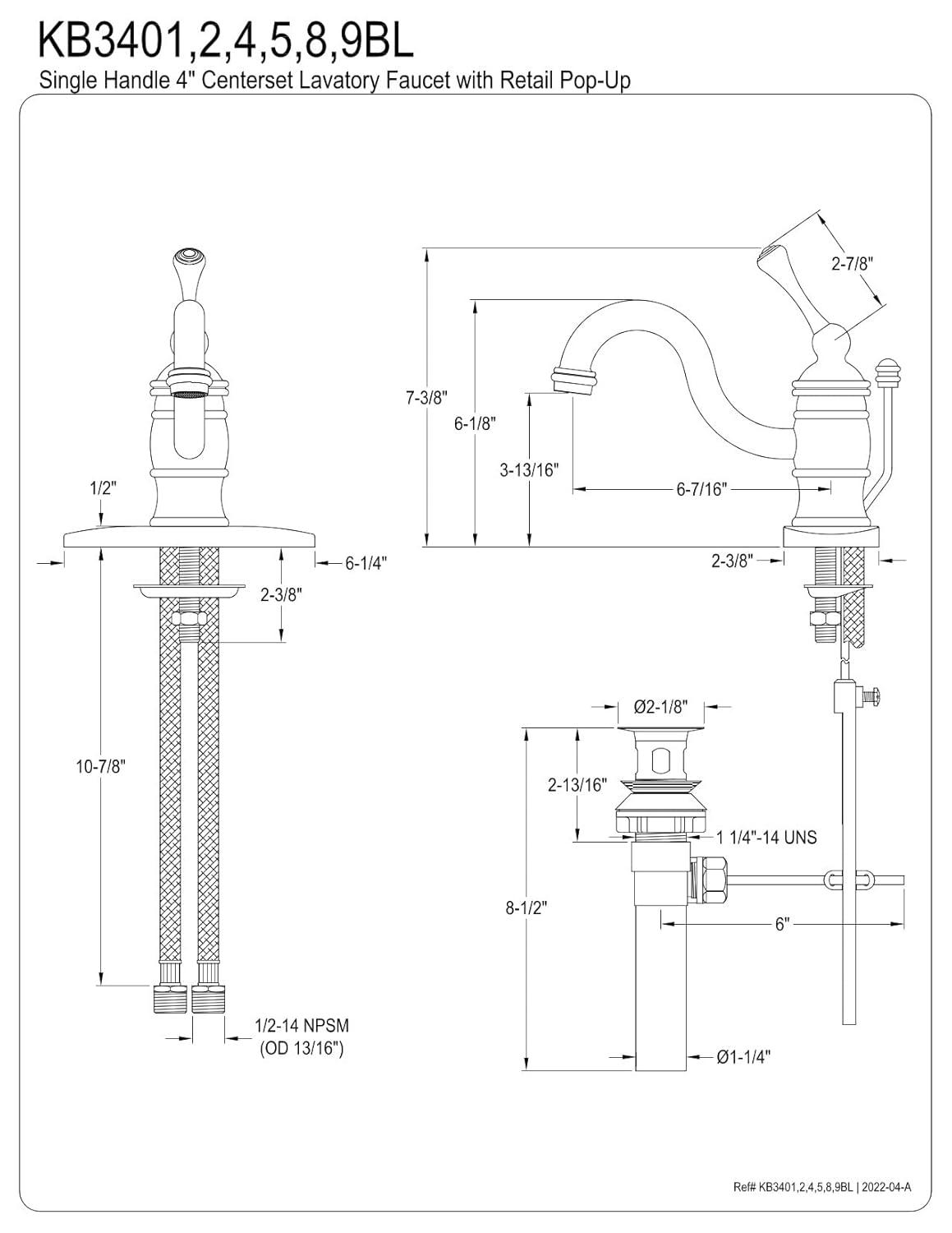 Kingston Brass Victorian Single-Handle 1-Hole Deck Mount Bathroom Faucet with Plastic Pop-Up