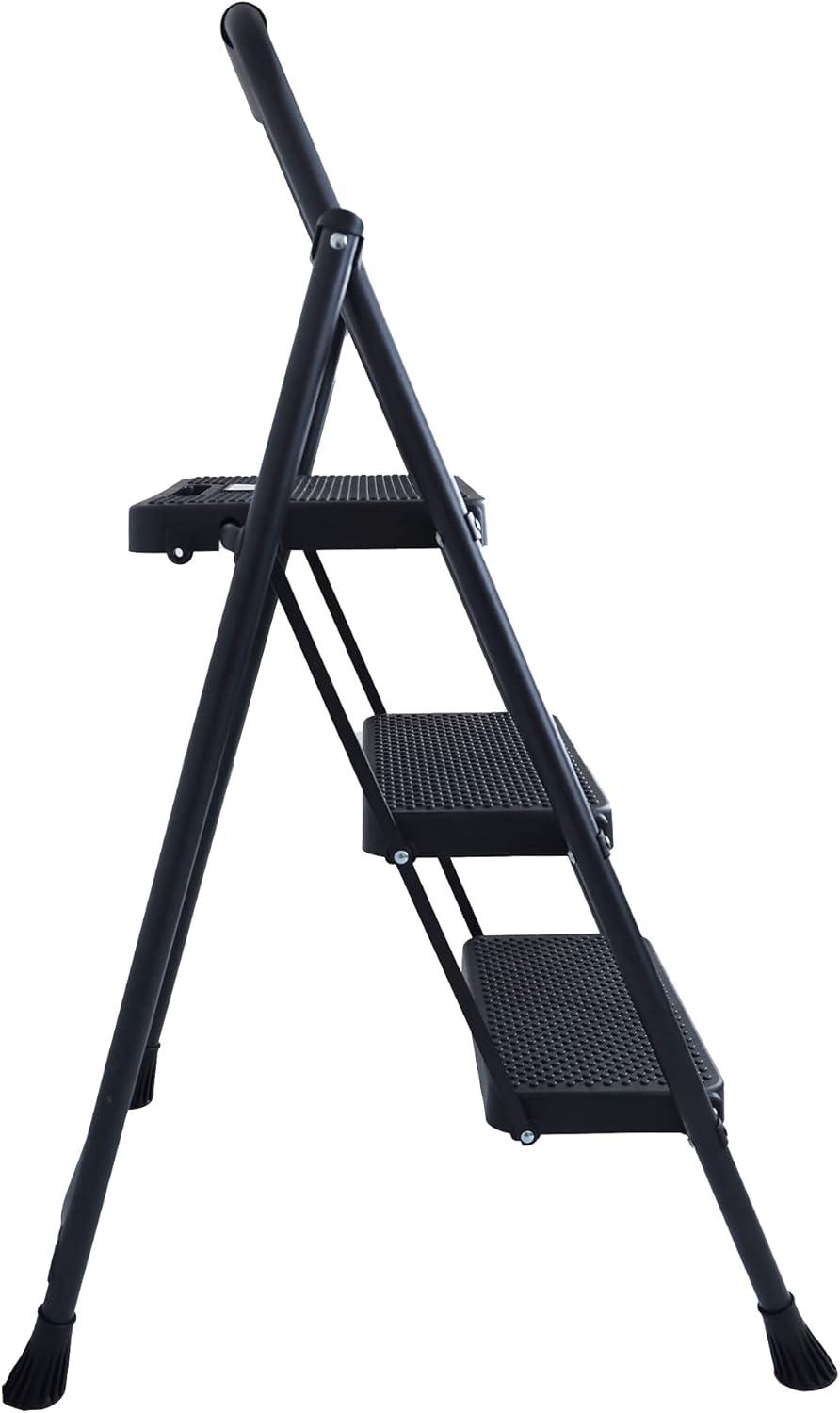 Folding Step Stool with Wide Anti-Slip Pedal, ​330​lbs Sturdy Steel Ladder, 3-Step