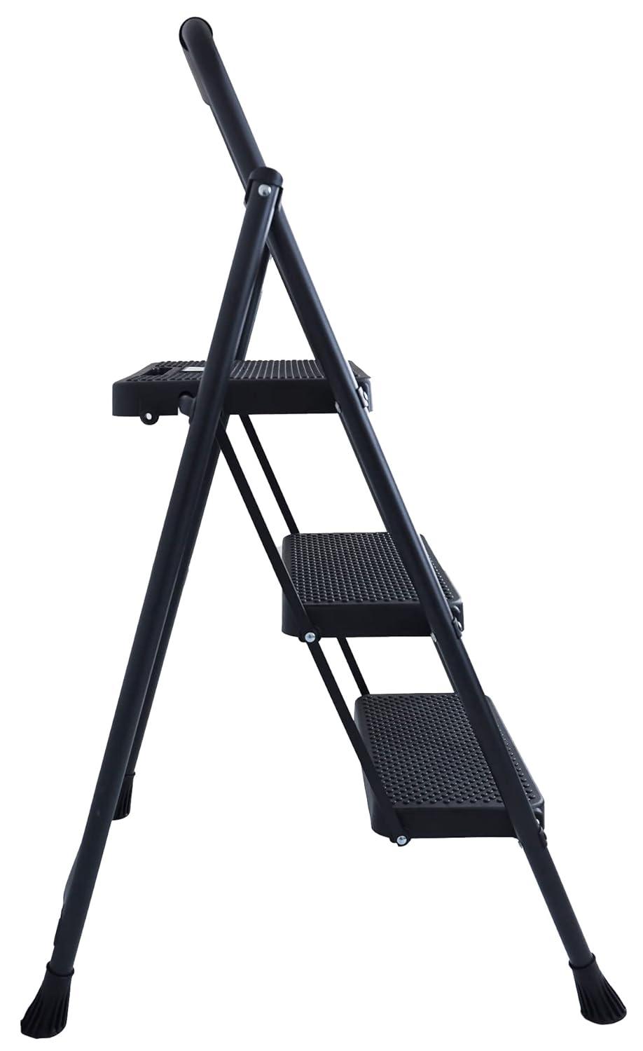 Folding Step Stool with Wide Anti-Slip Pedal, ​330​lbs Sturdy Steel Ladder, 3-Step