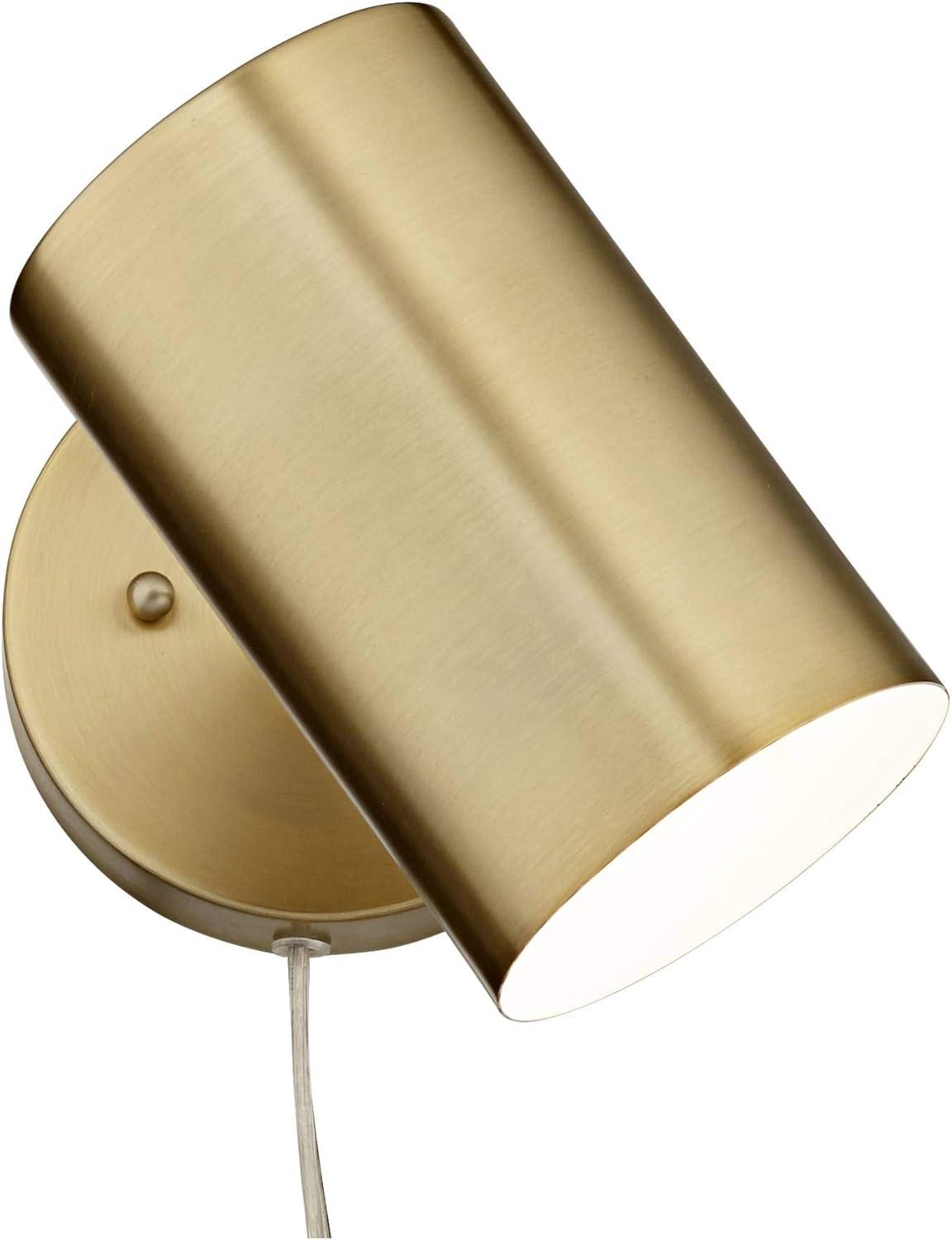 360 Lighting Carla Modern Wall Lamp Polished Brass Plug-in 5" Light Fixture Adjustable Cylinder Down Shade for Bedroom Reading Living Room Hallway