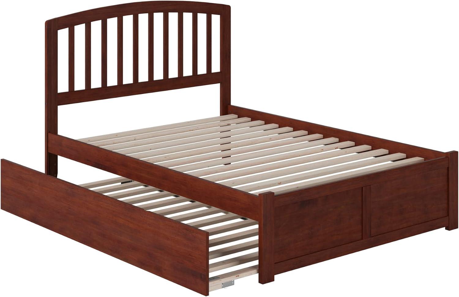 Walnut Full Size Platform Bed with Trundle and Slat Headboard