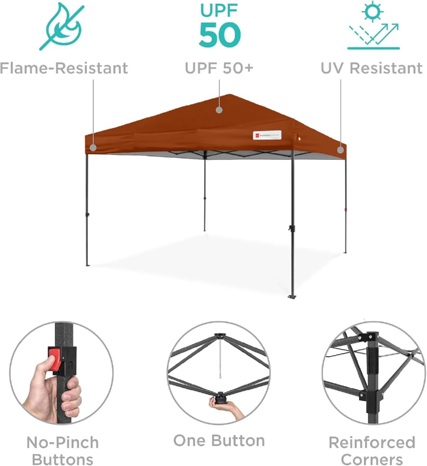 Best Choice Products 10x10ft Easy Setup Pop Up Canopy w/ 1-Button Setup, Wheeled Case, 4 Weight Bags