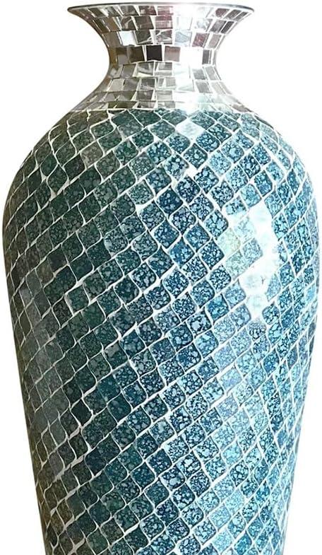 Bella Palacio Decorative Glass Mosaic Vase - 20x6" Homedecor Geometric Pattern Metal Floor Vase