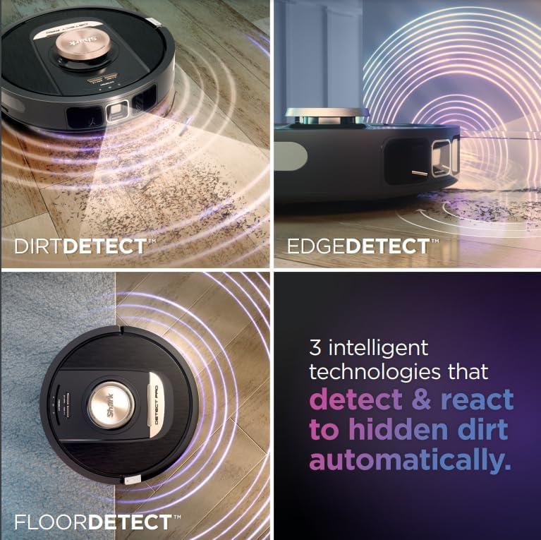 Shark Detect Pro Self-Empty Robot Vacuum with Bagless, 60-day Capacity HEPA Base, 3 Detect & React Technologies, Auto Deep-Clean on Carpets and Hardfloors, NeverStuck Tech, Wi-Fi Black/Bronze