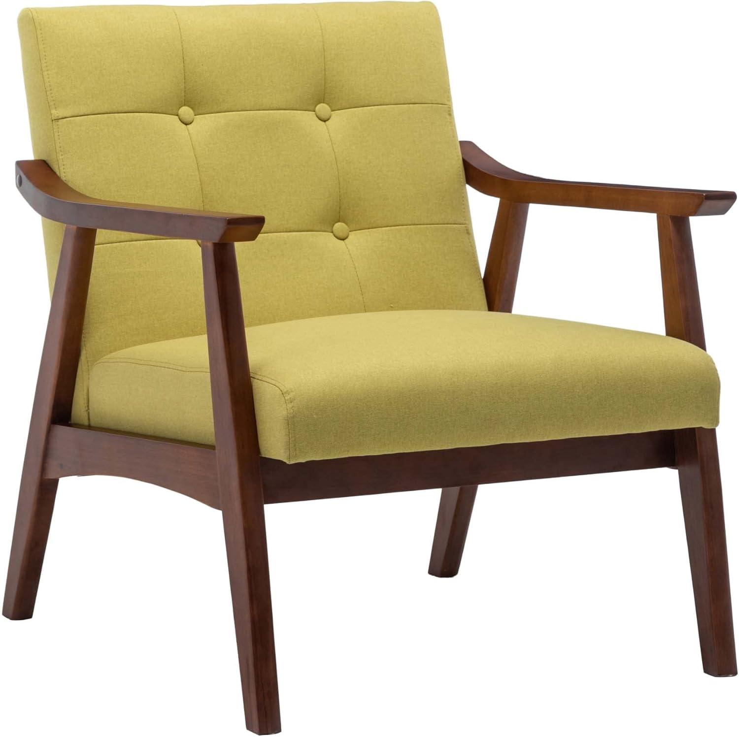 Bumblebee Yellow Faux Leather Accent Chair with Espresso Wood Frame