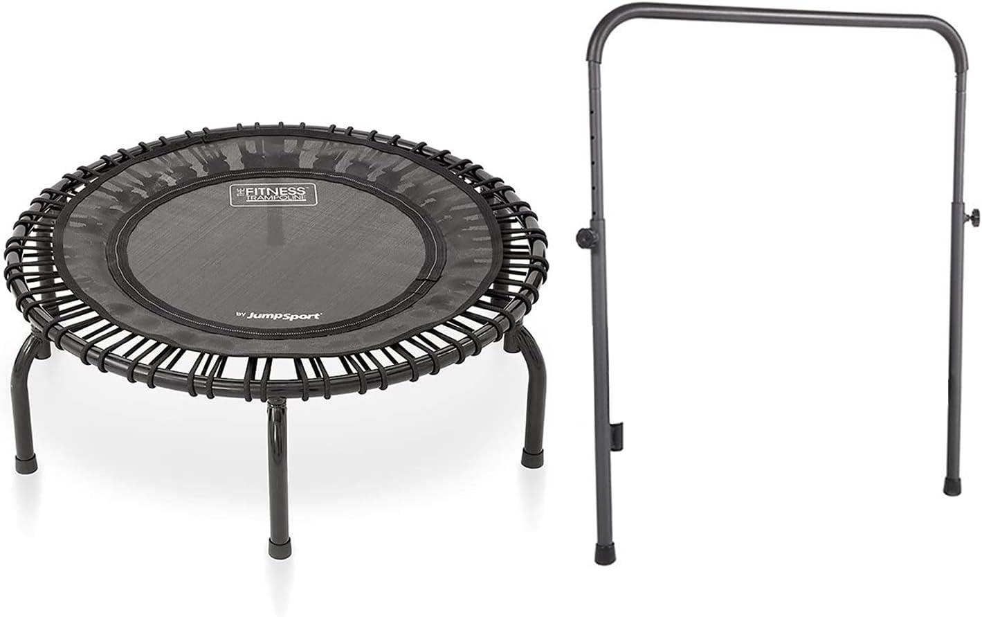 JumpSport 220 In Home Cardio Fitness Rebounder - Mini Trampoline with Handle Bar Accessory, Premium Bungees and Workout DVD