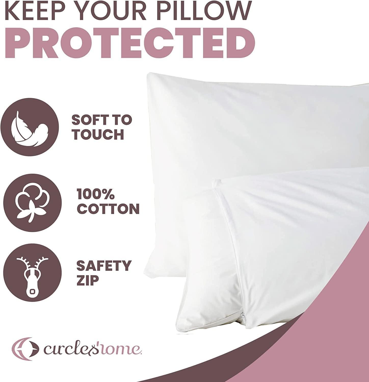 Circles Home 100% Cotton Breathable Pillow Protector with Zipper (4 Pack)