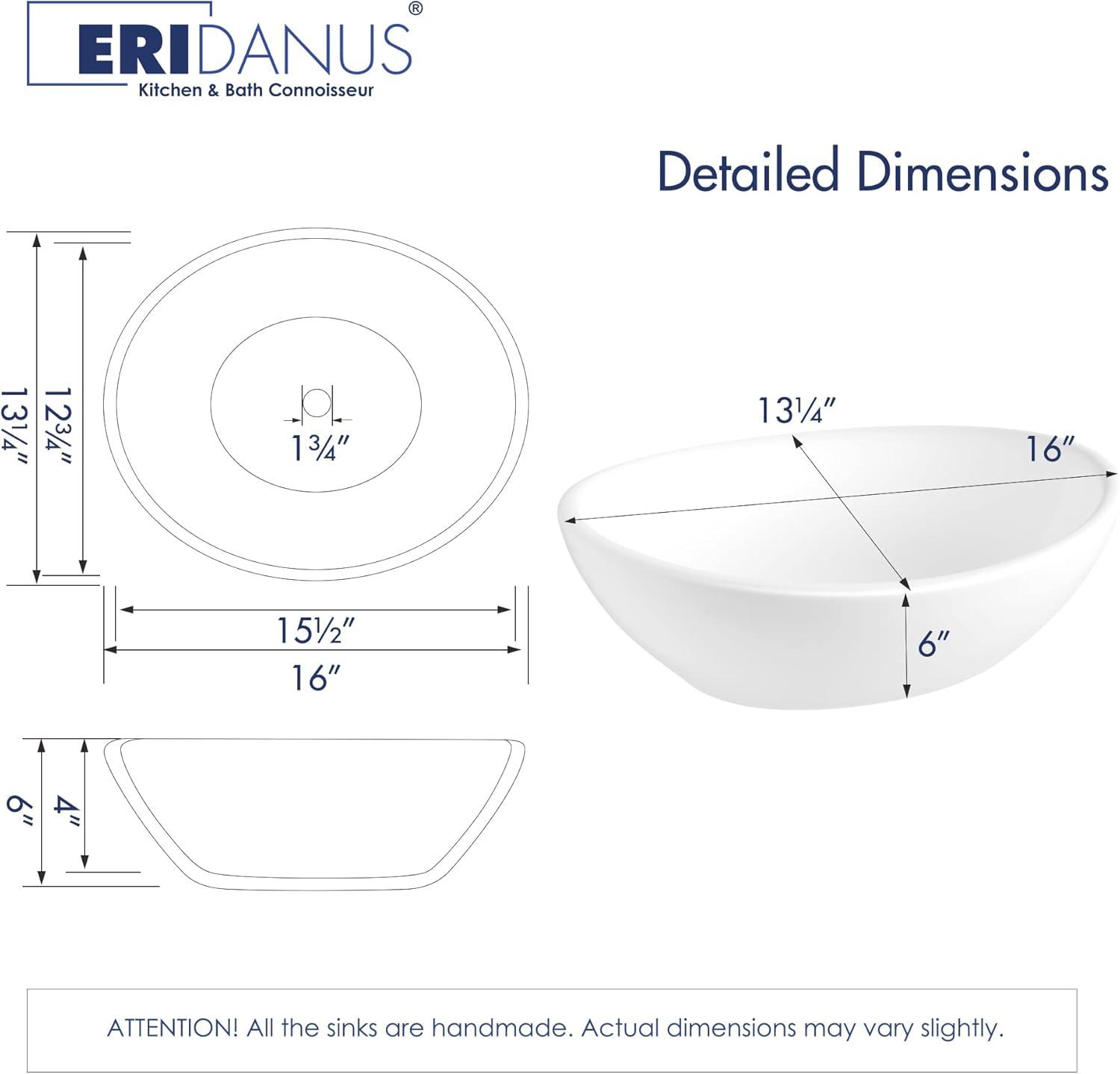 Eclisse 16" L x 13" W Vitreous China Oval Vessel Bathroom Sink