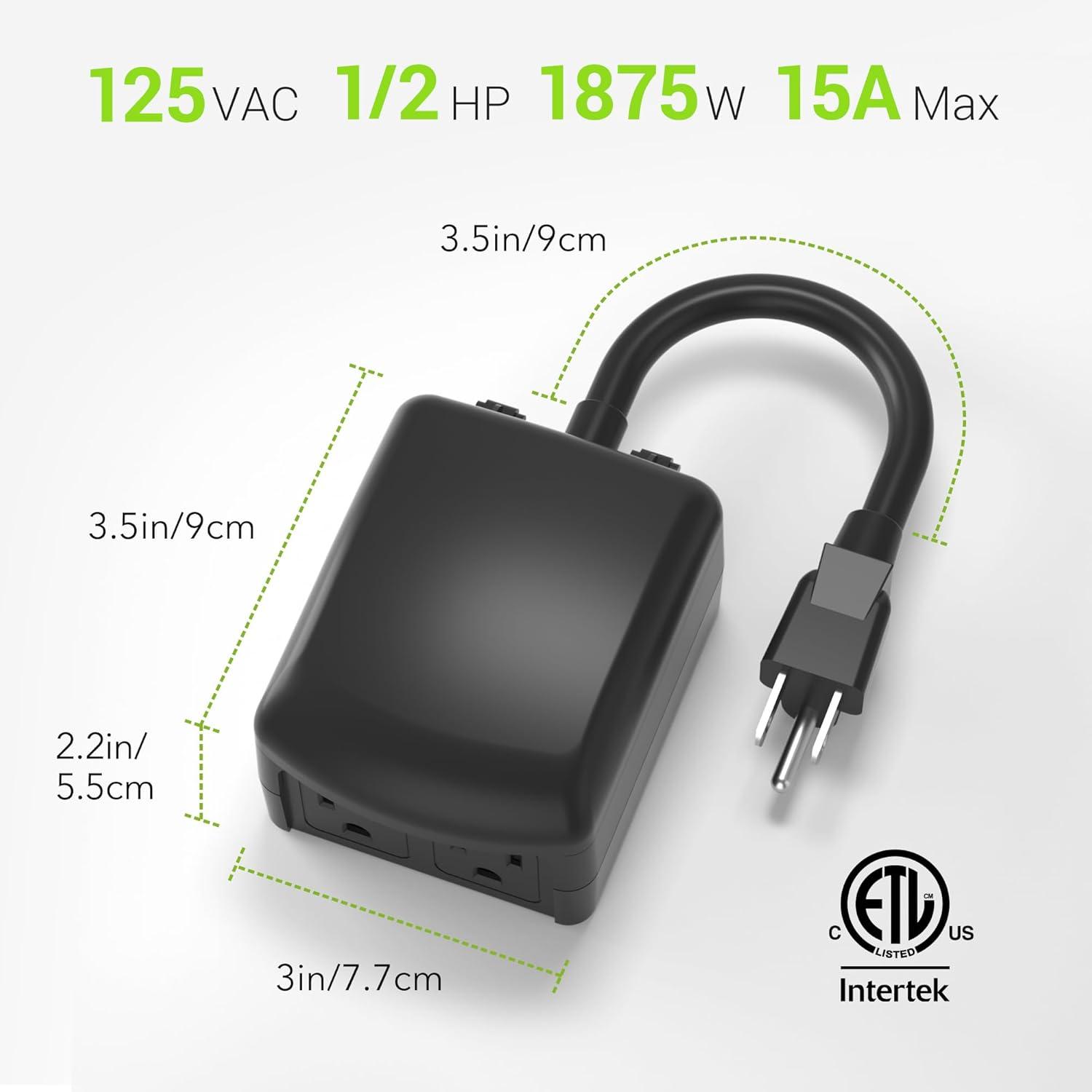 BN-LINK Compact Outdoor Mechanical Timer, 24 Hour Programmable Dual Outlet Timer - Plug in, Waterproof, Heavy Duty, For Lamps Christmas Lights