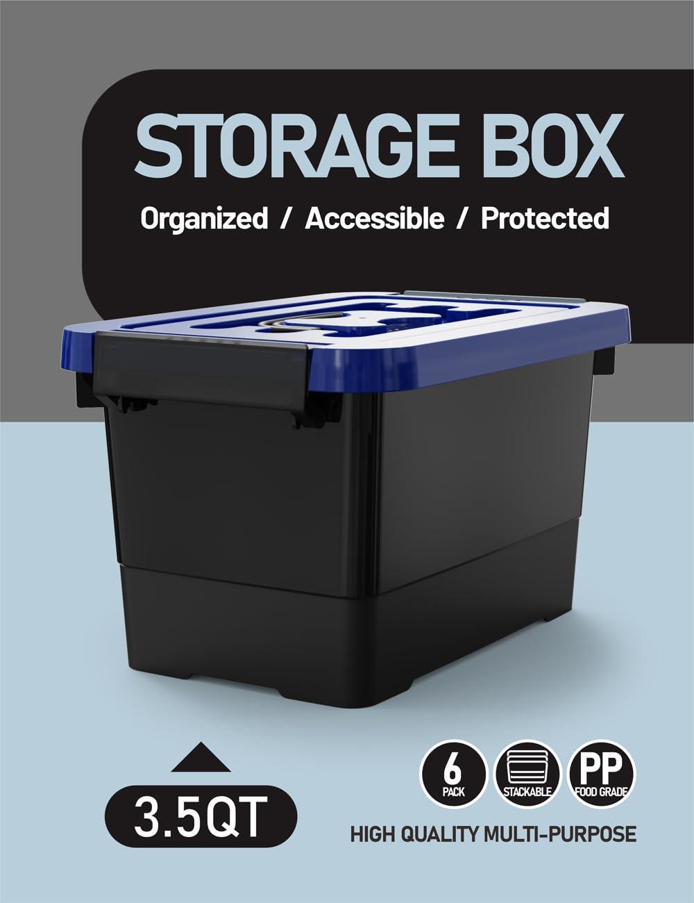 Clear Stackable Plastic Storage Boxes with Lids, 6-Pack, 5 Liters