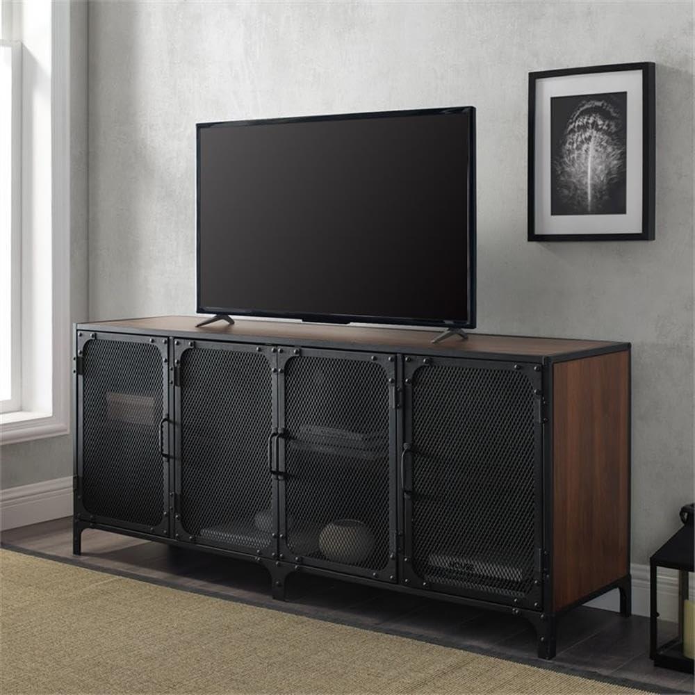 Sona 60" Industrial TV Stand with Adjustable Shelves in Dark Walnut