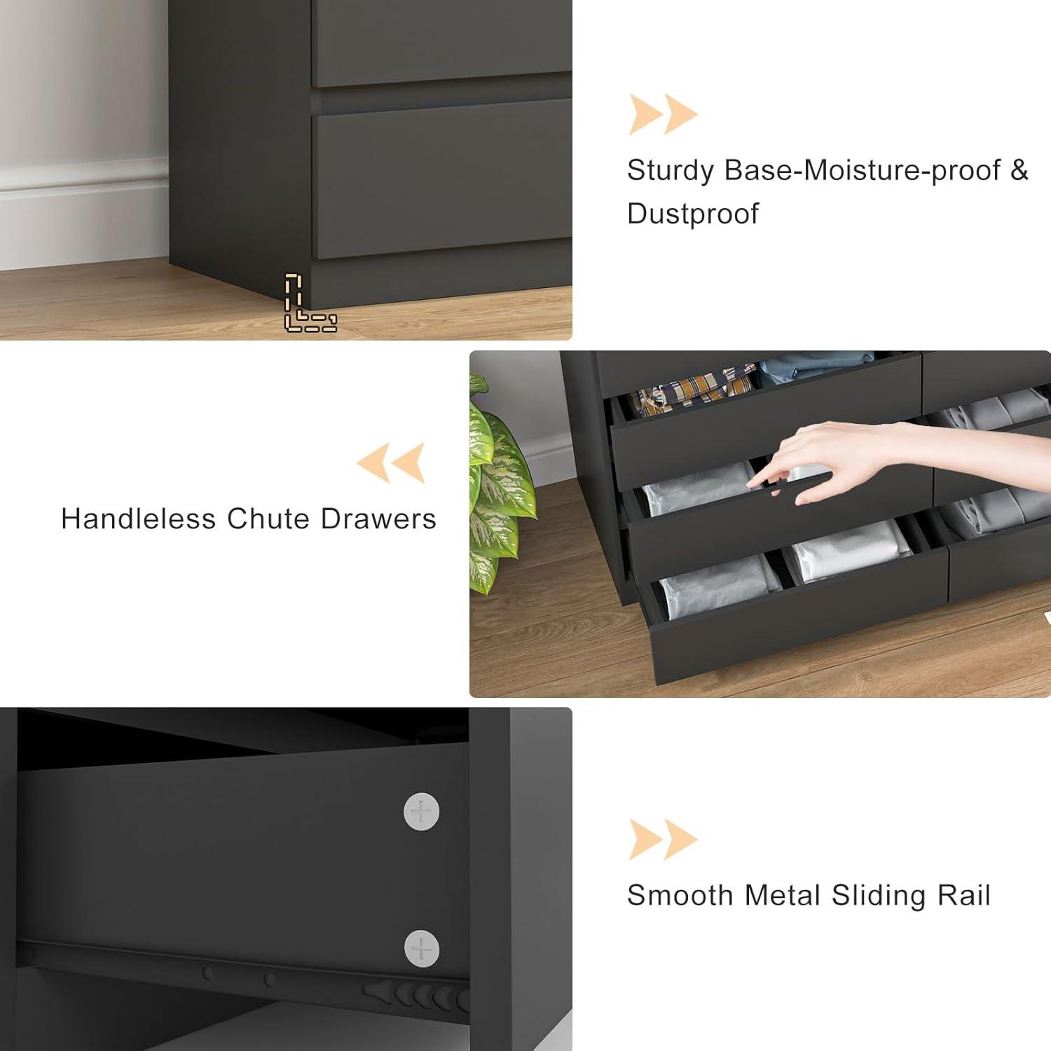 Hommoo 6 Drawer Double Dresser for Bedroom Black