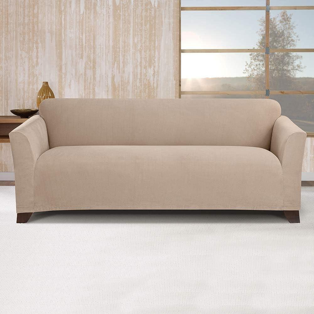 Stretch Morgan Sofa Slipcover Khaki - Sure Fit: Elastic Knit, Protective Furniture Cover