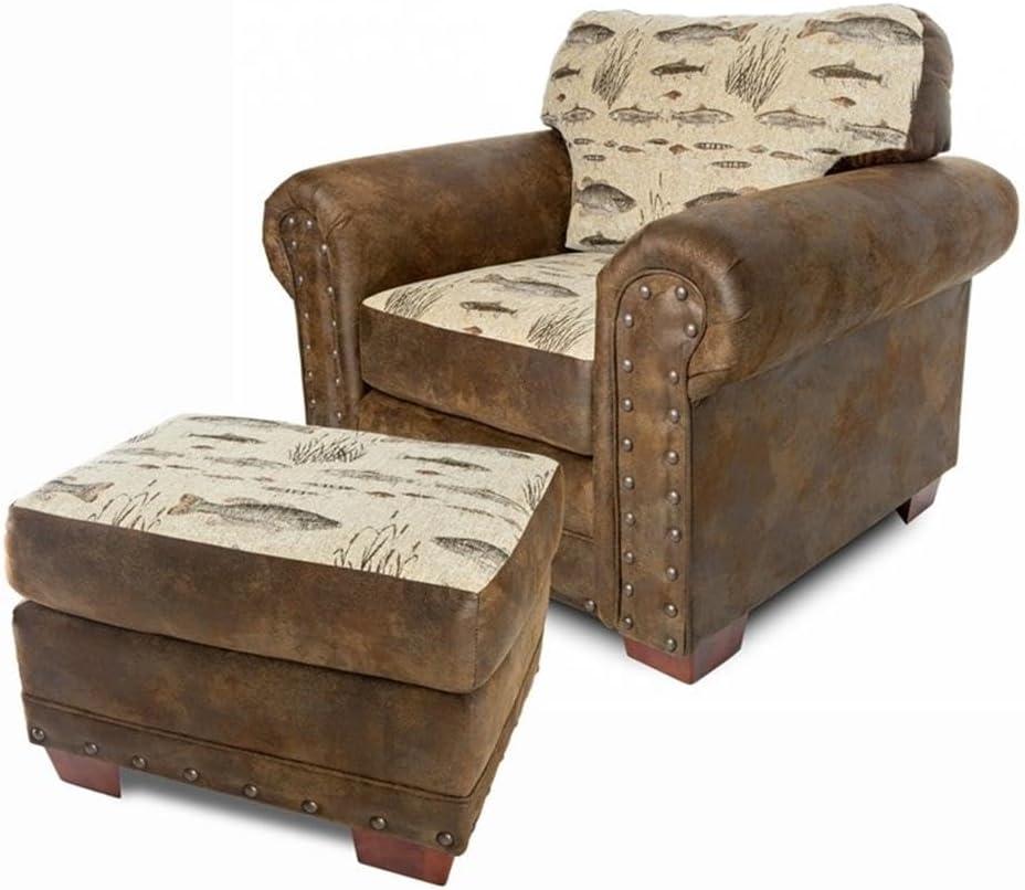 Brown Microfiber and Wood Accent Chair with Ottoman