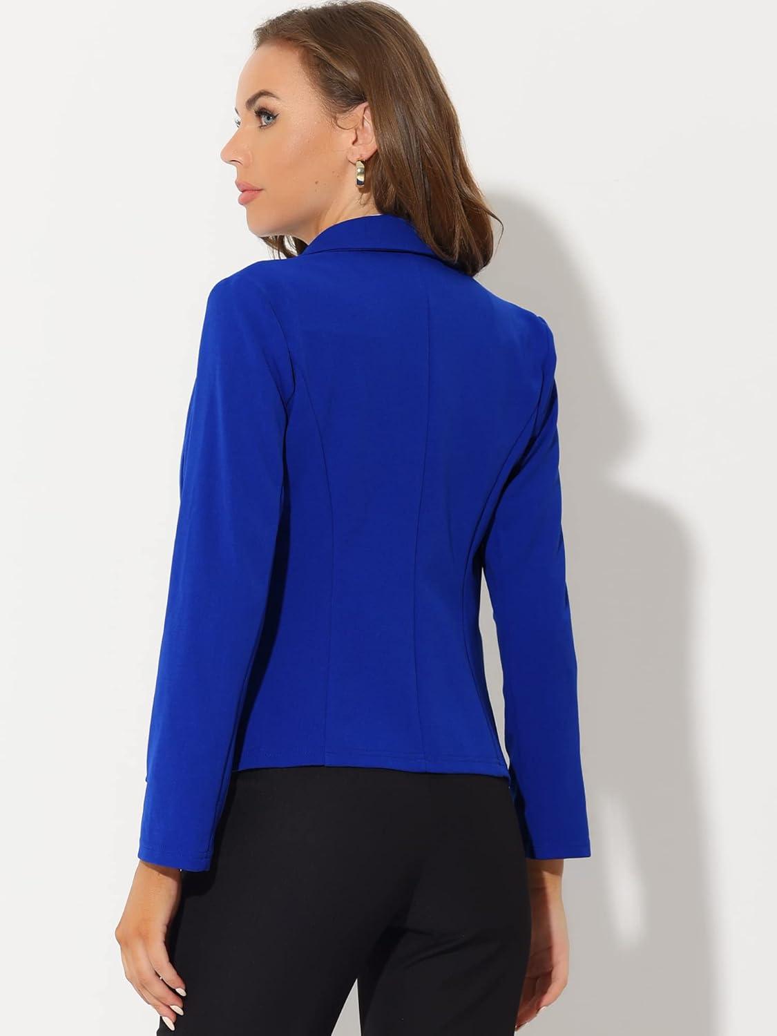 Allegra K Women's Elegant Work Office Lapel Collar Button Down Regular Fit Suit Blazer Royal Blue X-Small