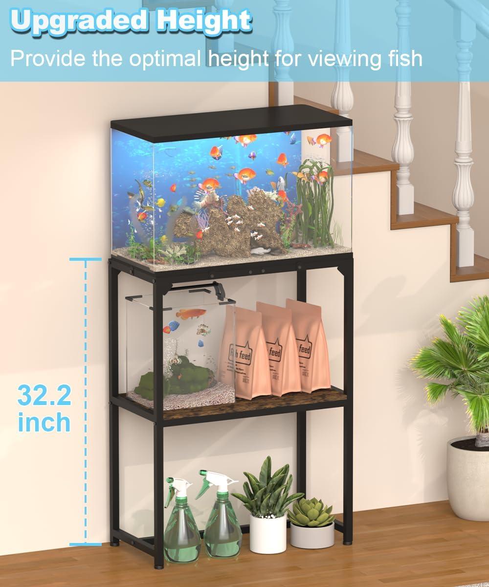 Tucker Murphy Pet™ 20 Gallon Fish Tank Stand, Upgraded Height Aquarium Stand Table With 2 Tiers Storage Shelf, Metal Reptile Breeder Turtle Terrarium Stand Rack, Black