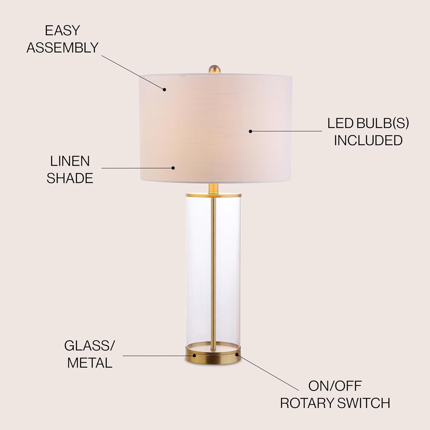JONATHAN Y Collins 29.25" Glass LED Table Lamp, Brass Gold, JYL2005A