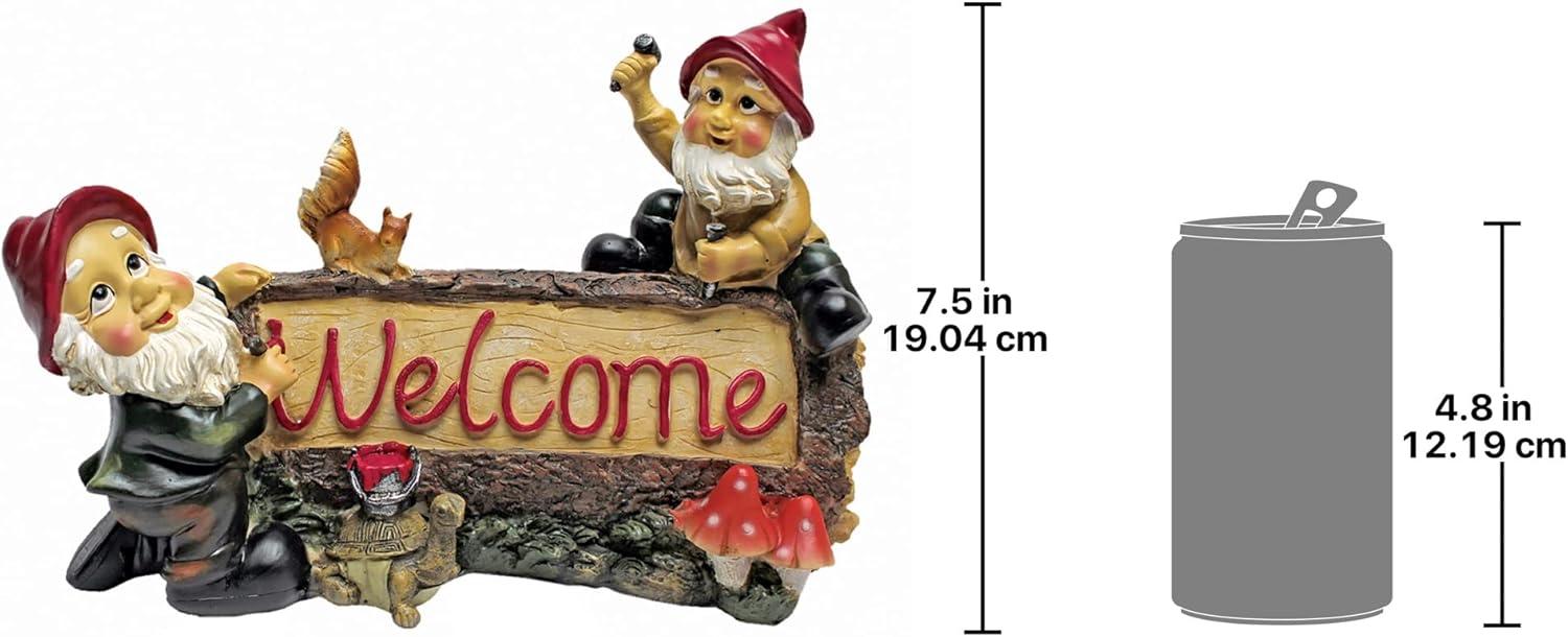 Garden Gnomes Welcome Sign Statue with Red Hats