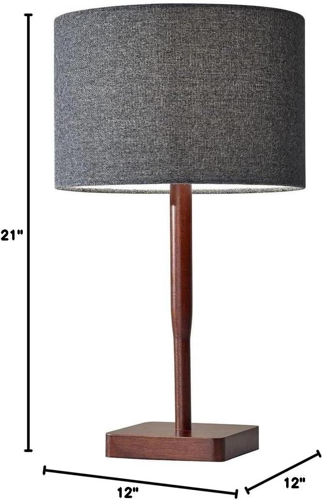 Hokku Designs Adesso Ellis Modern Table Lamp With Walnut Rubber Wood Base | Smart Outlet Compatible | 60W Incandescent Or 13W CFL Bulb Ready | Rotary Switch Design