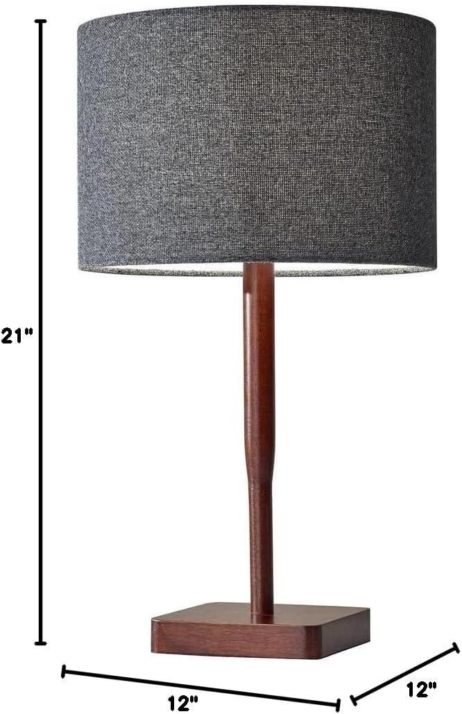 Ellis Walnut Wood Table Lamp with Dark Grey Shade