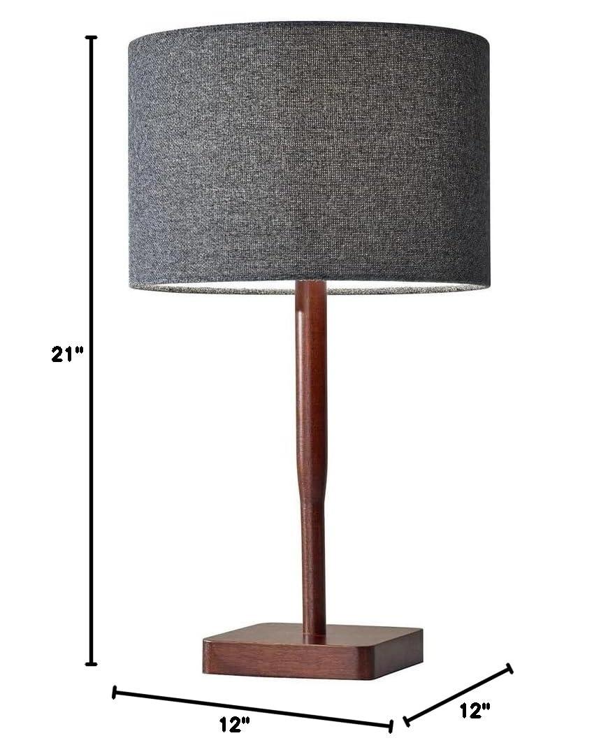 Hokku Designs Adesso Ellis Modern Table Lamp With Walnut Rubber Wood Base | Smart Outlet Compatible | 60W Incandescent Or 13W CFL Bulb Ready | Rotary Switch Design