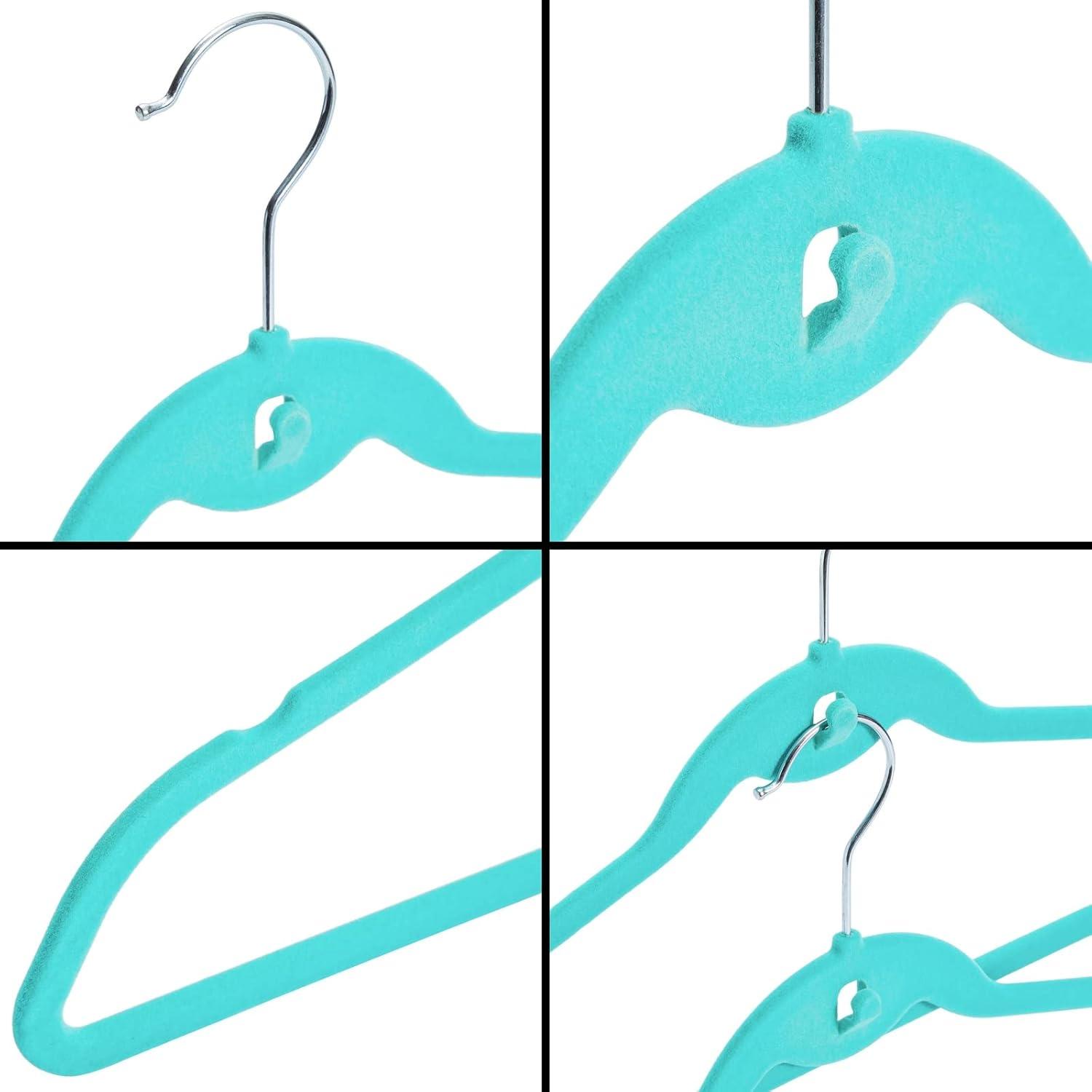 Juvale 50 Pack Non Slip Teal Velvet Clothes Hangers with Cascading Hooks Space Saving for Shirts, Coats, Pants, Suits, and Dresses, 17.5 Inches