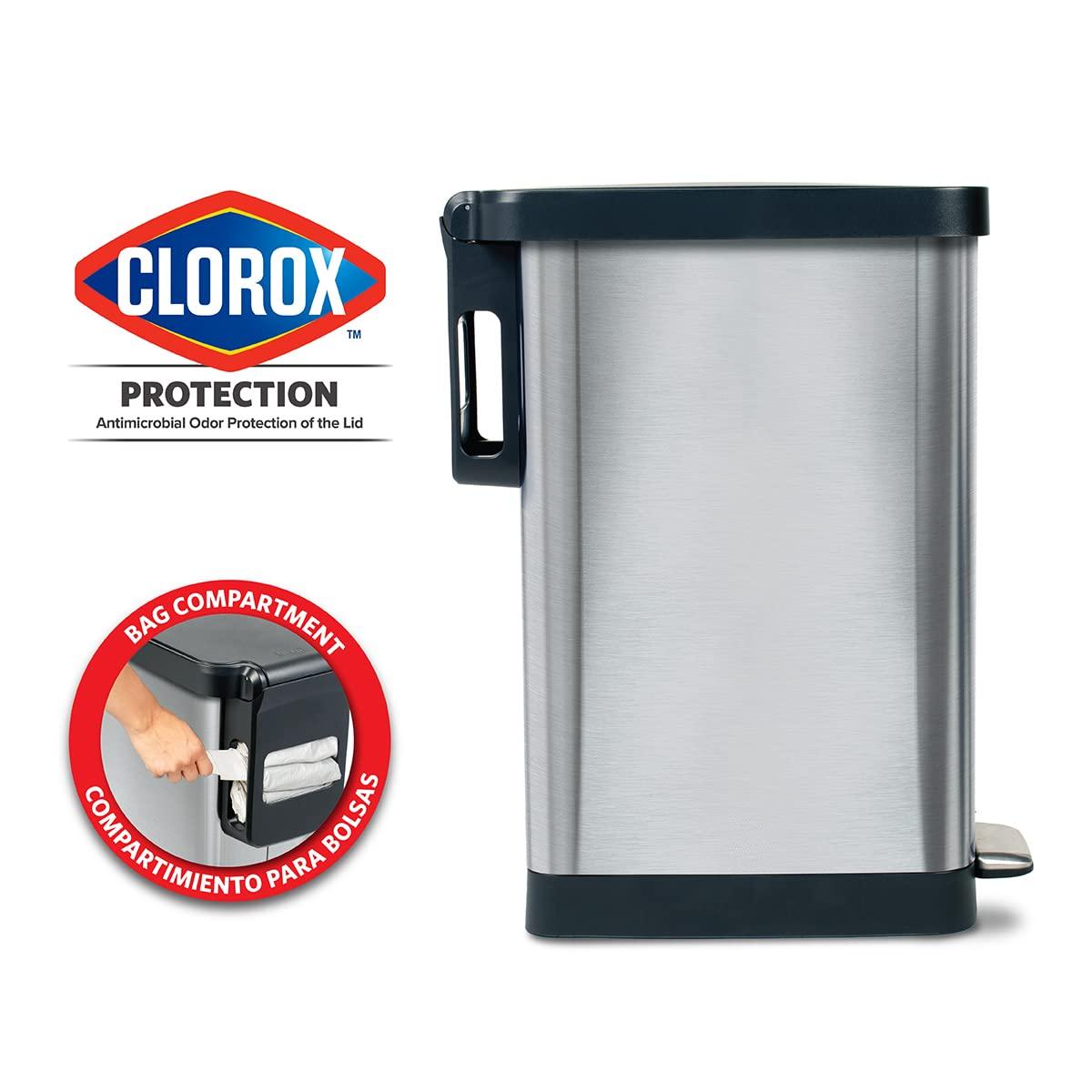 Glad 12 Gallon Slim Stainless Steel Step on Kitchen Trash Can