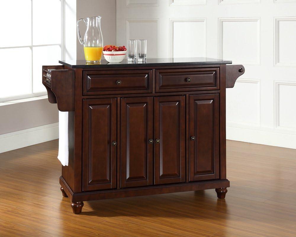 Cambridge Black Granite Top Full Size Kitchen Island/Cart Mahogany - Crosley: With Cabinets, Spice Rack, Towel Holder