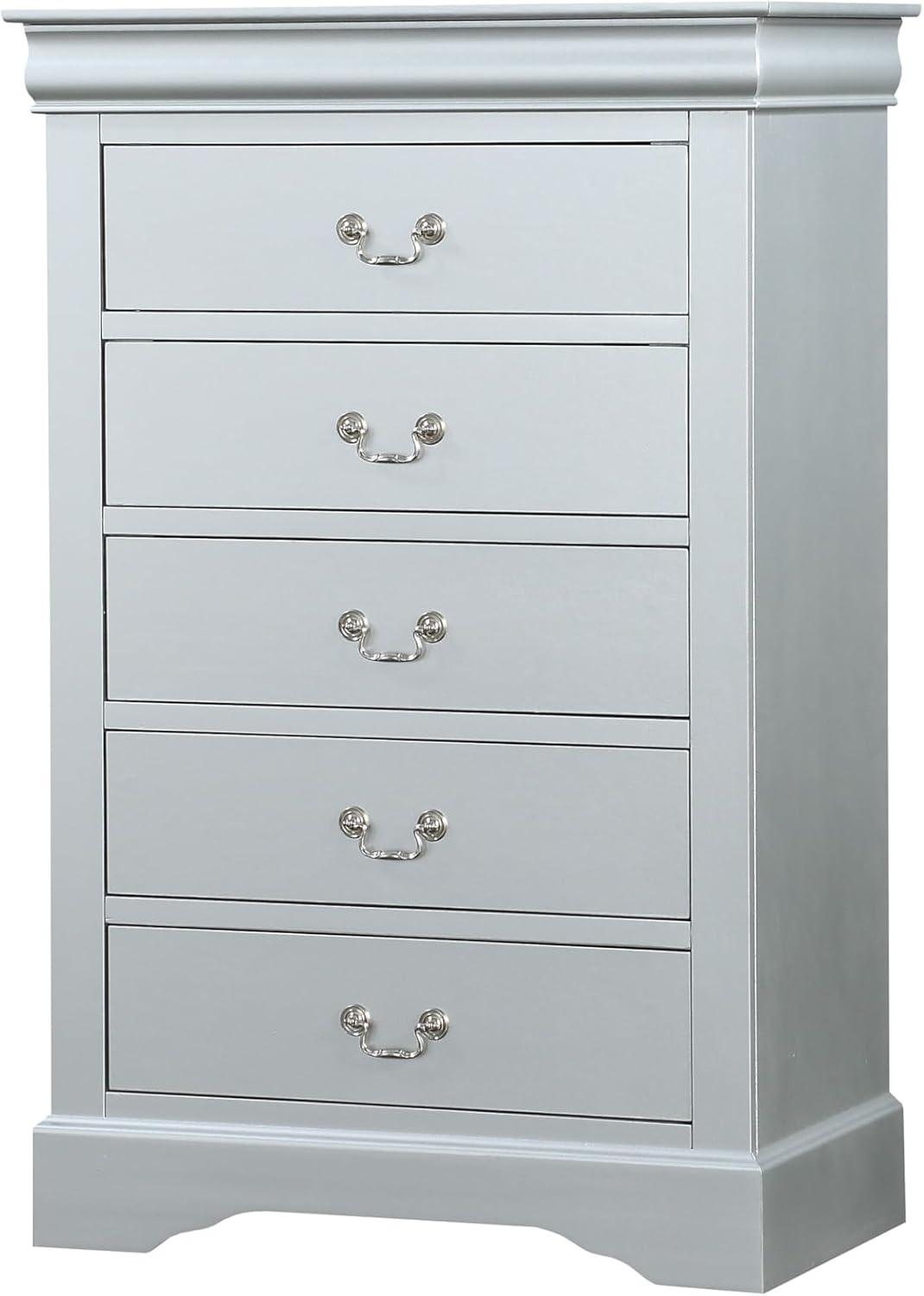 Platinum Gray 5-Drawer Chest with Dovetail and Felt Lined Drawers