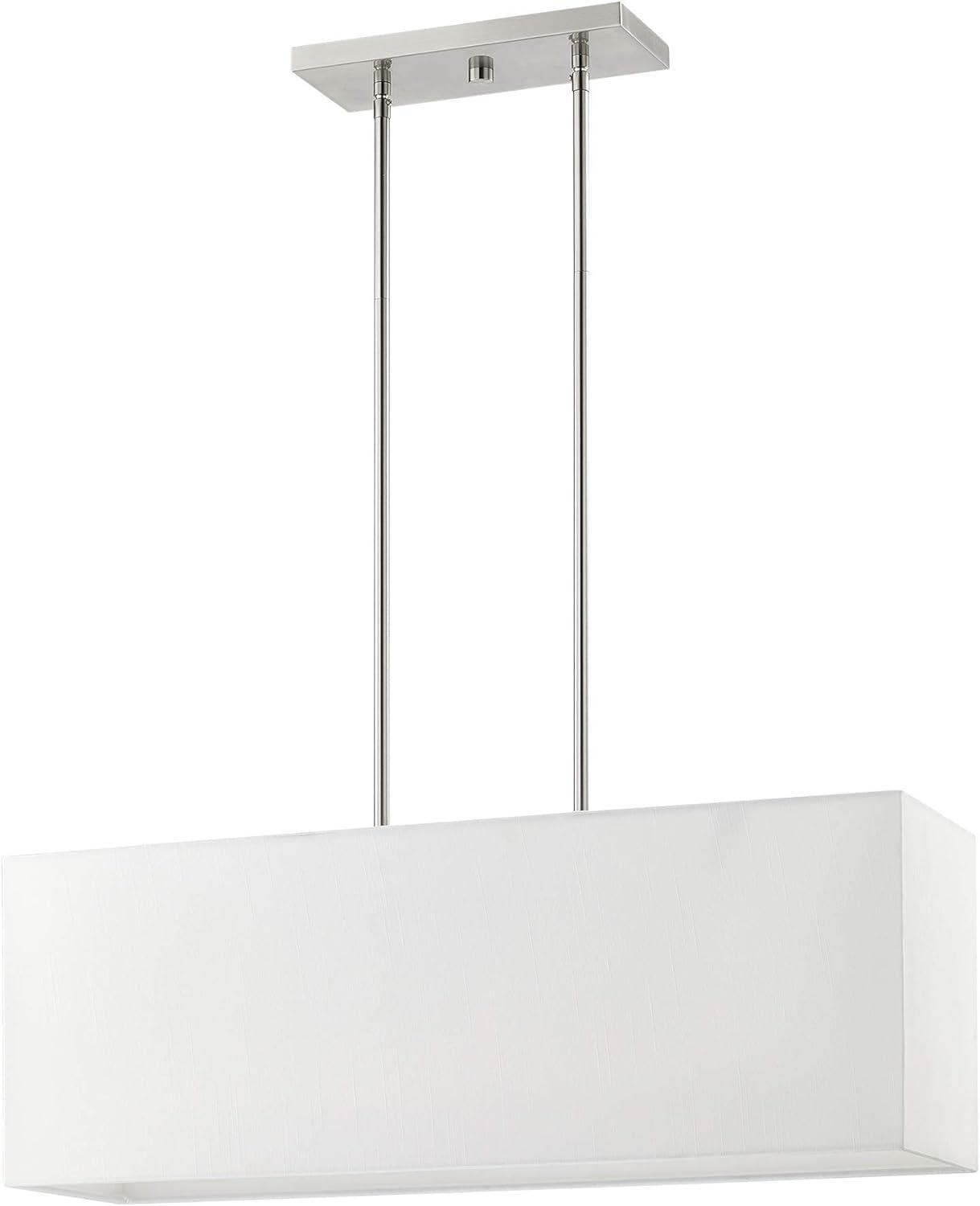 Summit Brushed Nickel 3-Light Linear Chandelier with Off-White Shade