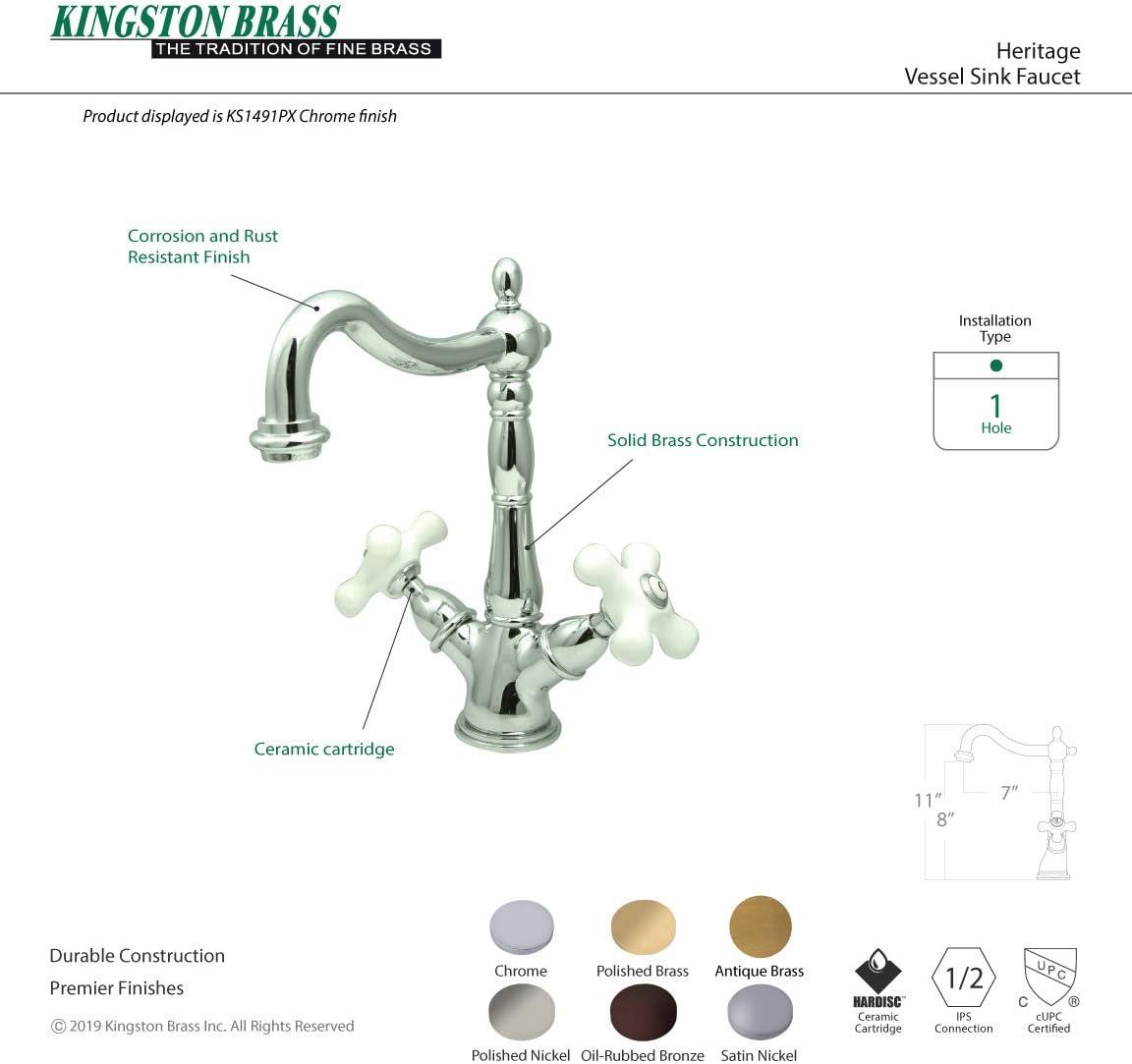 Kingston Brass KS1491AX Vessel Sink Faucet, Polished Chrome