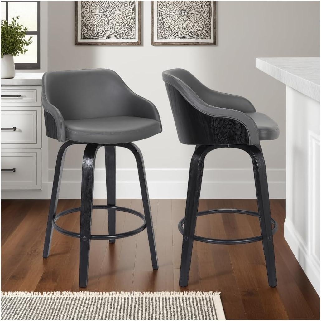 Mid Century Modern Swivel Chair in Black Leather and Gray Metal
