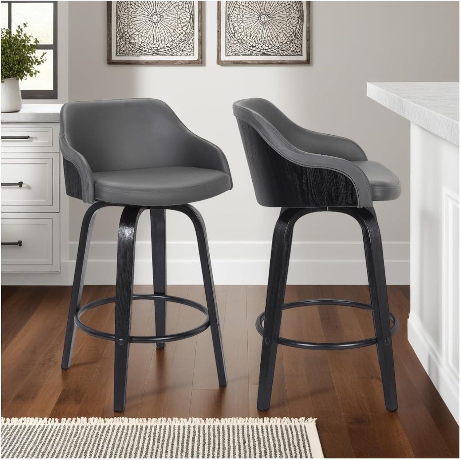 Mid Century Modern Swivel Chair in Black Leather and Gray Metal
