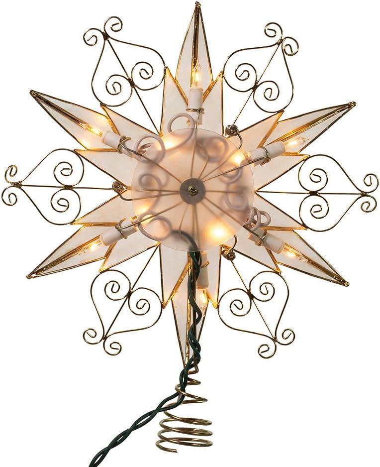 Kurt Adler 10-Light 6-Point Capiz Star Treetop with Scroll Design