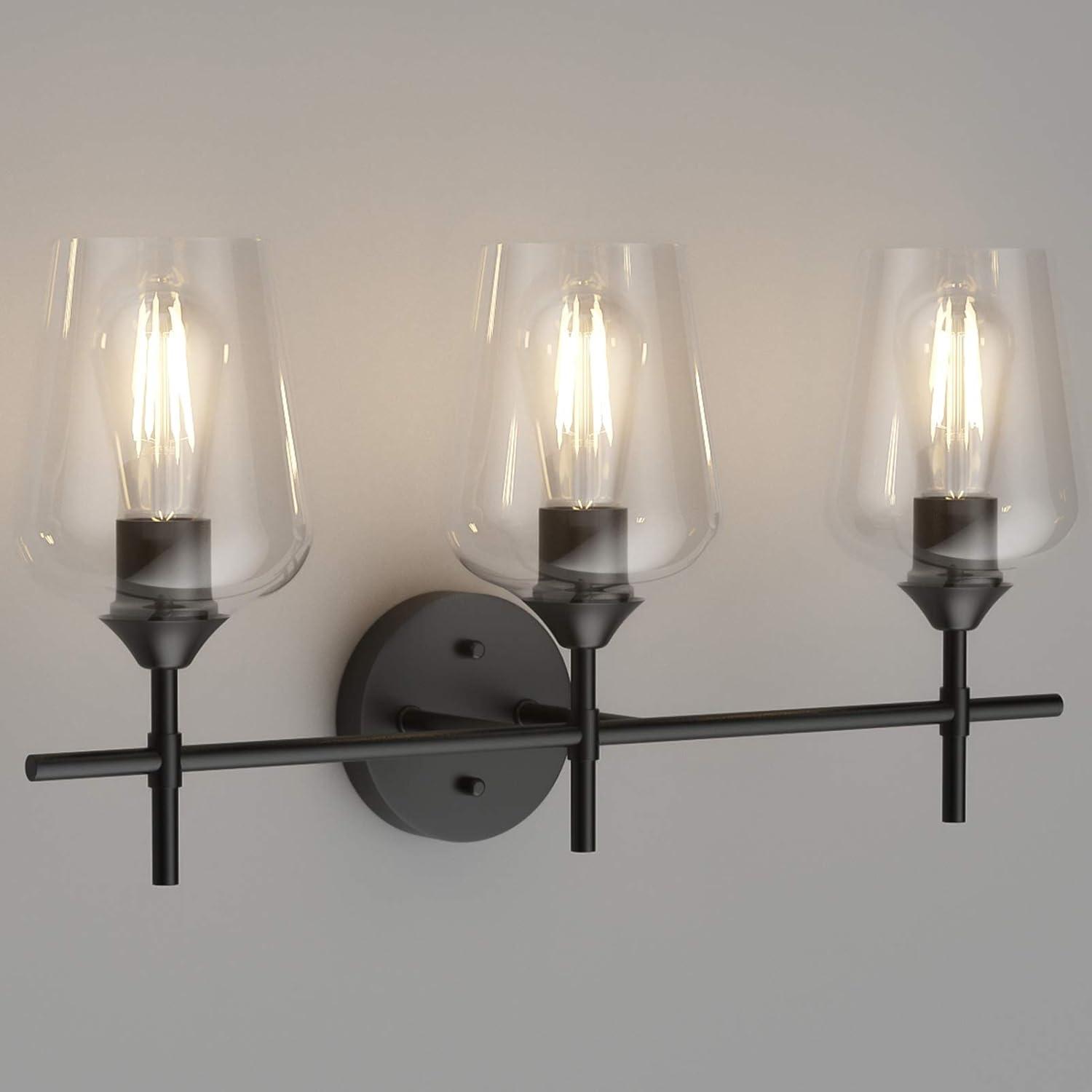 Matte Black 3-Light Vanity Fixture with Clear Glass Shades