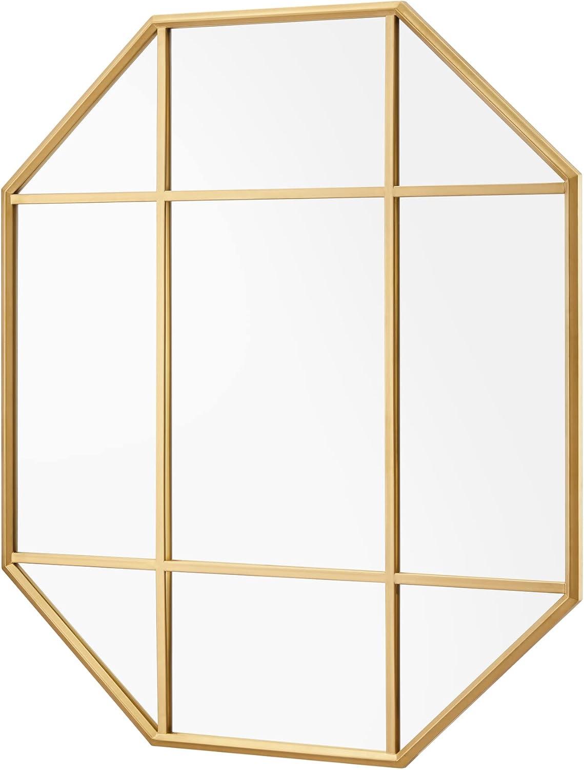 Gold Metal and Glass Windowpane Wall Mirror