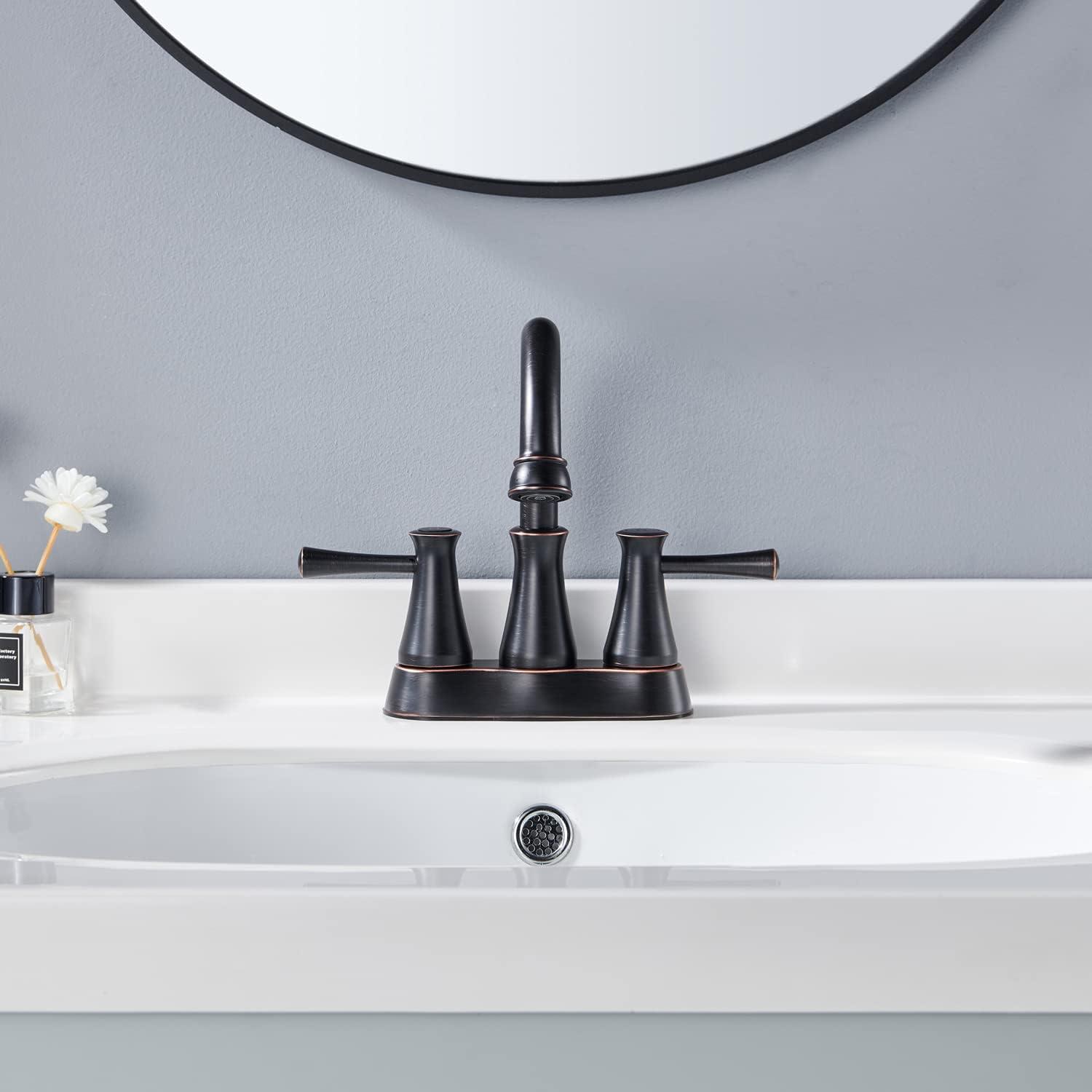 Oil Rubbed Bronze Double Handle Bathroom Faucet with Pop-Up Drain