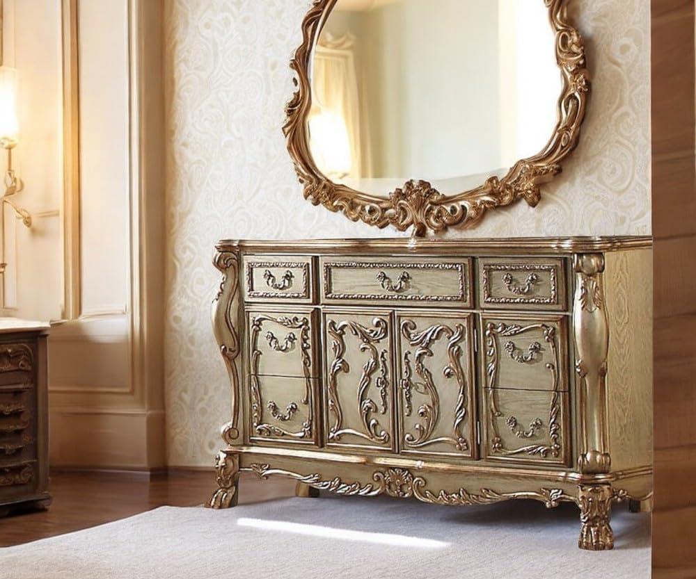 Dresden Gold Patina and Bone 7-Drawer Dresser with Mirror