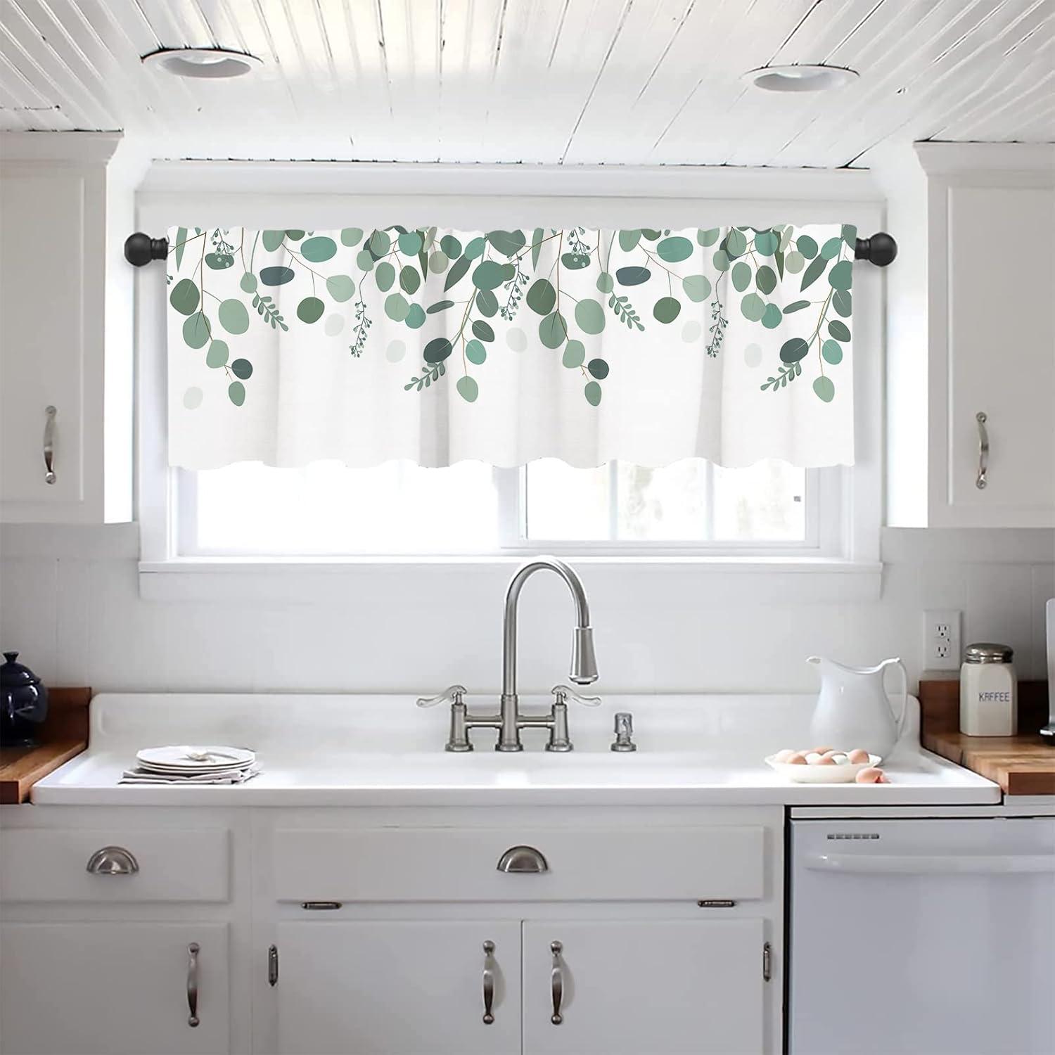 Blue Polyester Rod Pocket Kitchen Window Valance