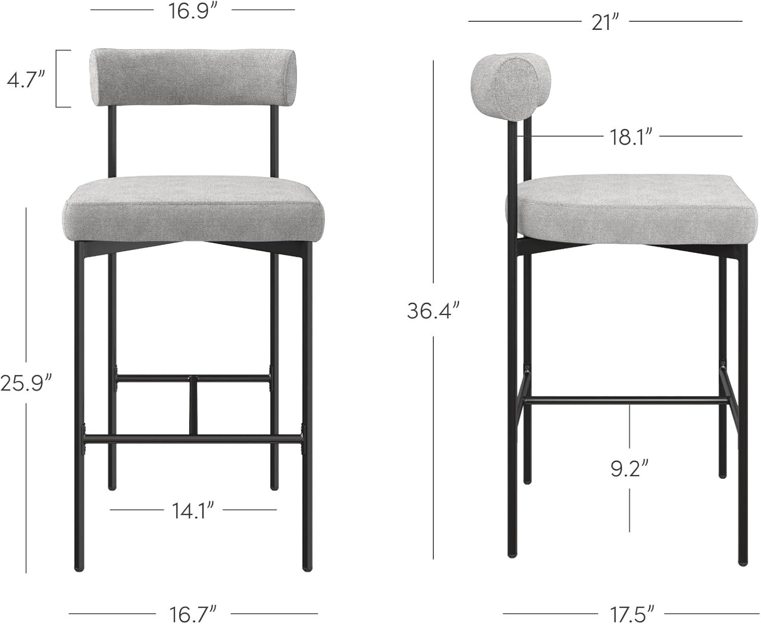 Feather Gray and Matte Black Metal Counter Height Barstool