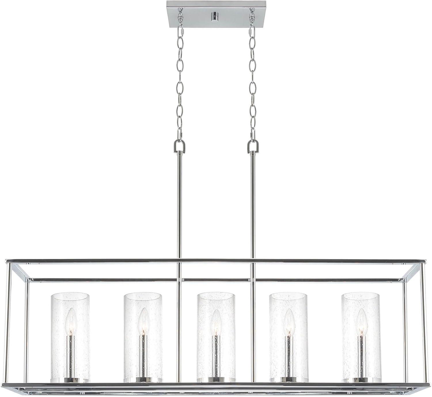 Kira Home Keller 41" 5-Light Modern Island Light + Seeded Cylinder Glass Shades, Adjustable Hanging Height, Chrome