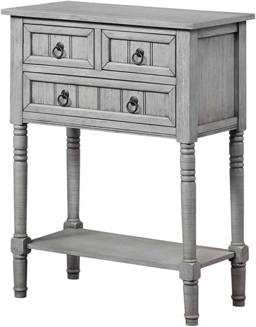 Covenience Concepts Kendra 3 Drawer Hall Table with Shelf, Wirebrush Light Gray