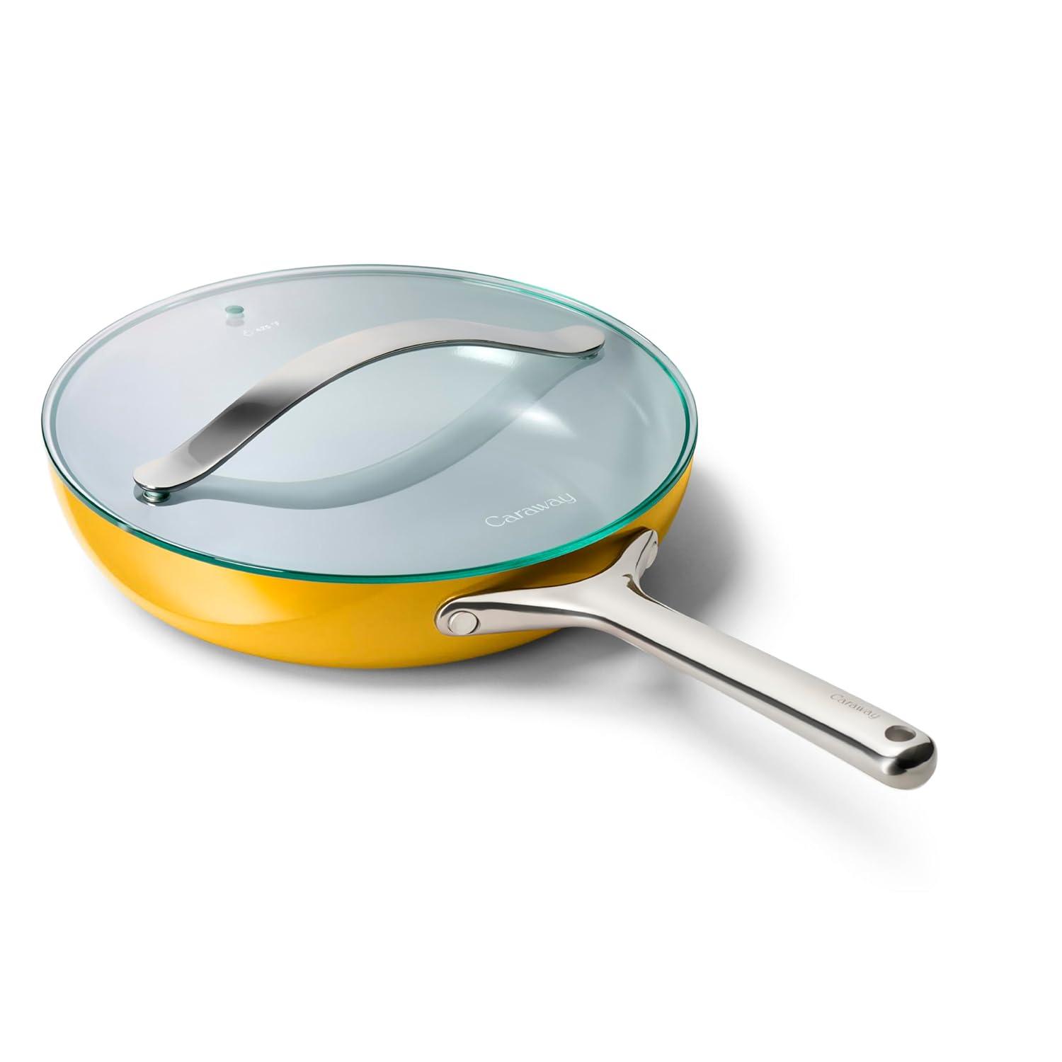 Caraway Home 10.5" Fry Pan Marigold: Nonstick Ceramic, Stainless Steel Handle, Oven-Safe, Induction Compatible