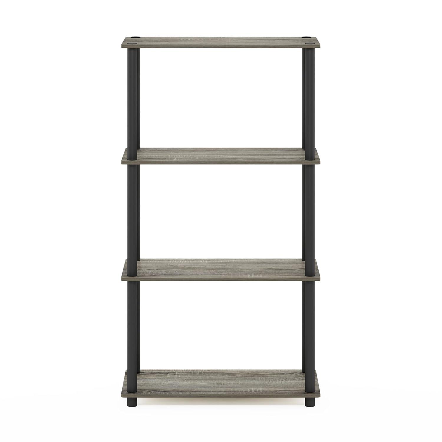 Furinno 18028GYW-BK Turn-S-Tube 4-Tier Multipurpose Shelf Display Rack with Square Tube - French Oak Grey & Black