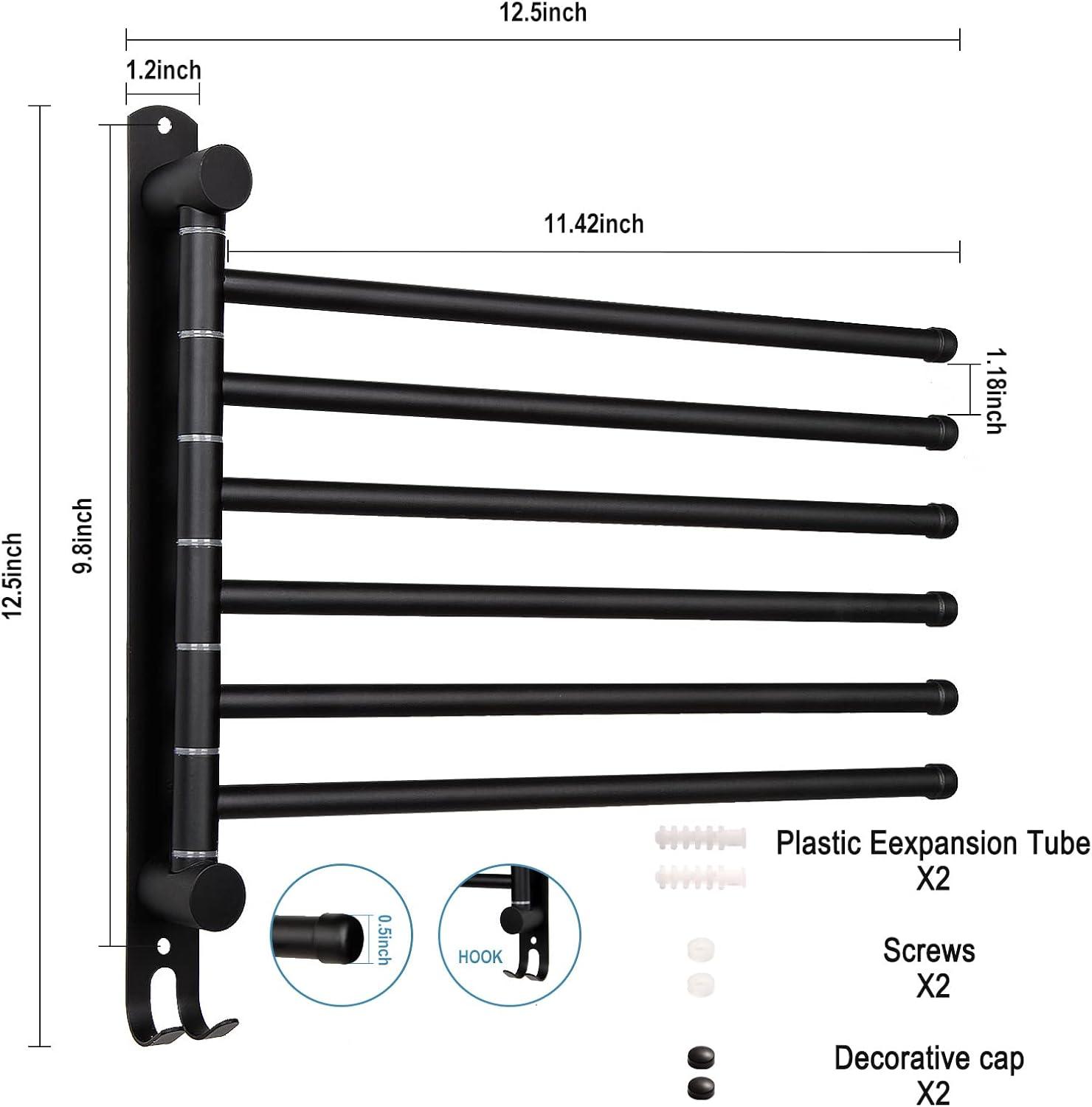 Black Stainless Steel 6-Arm Wall Mounted Swivel Towel Rack