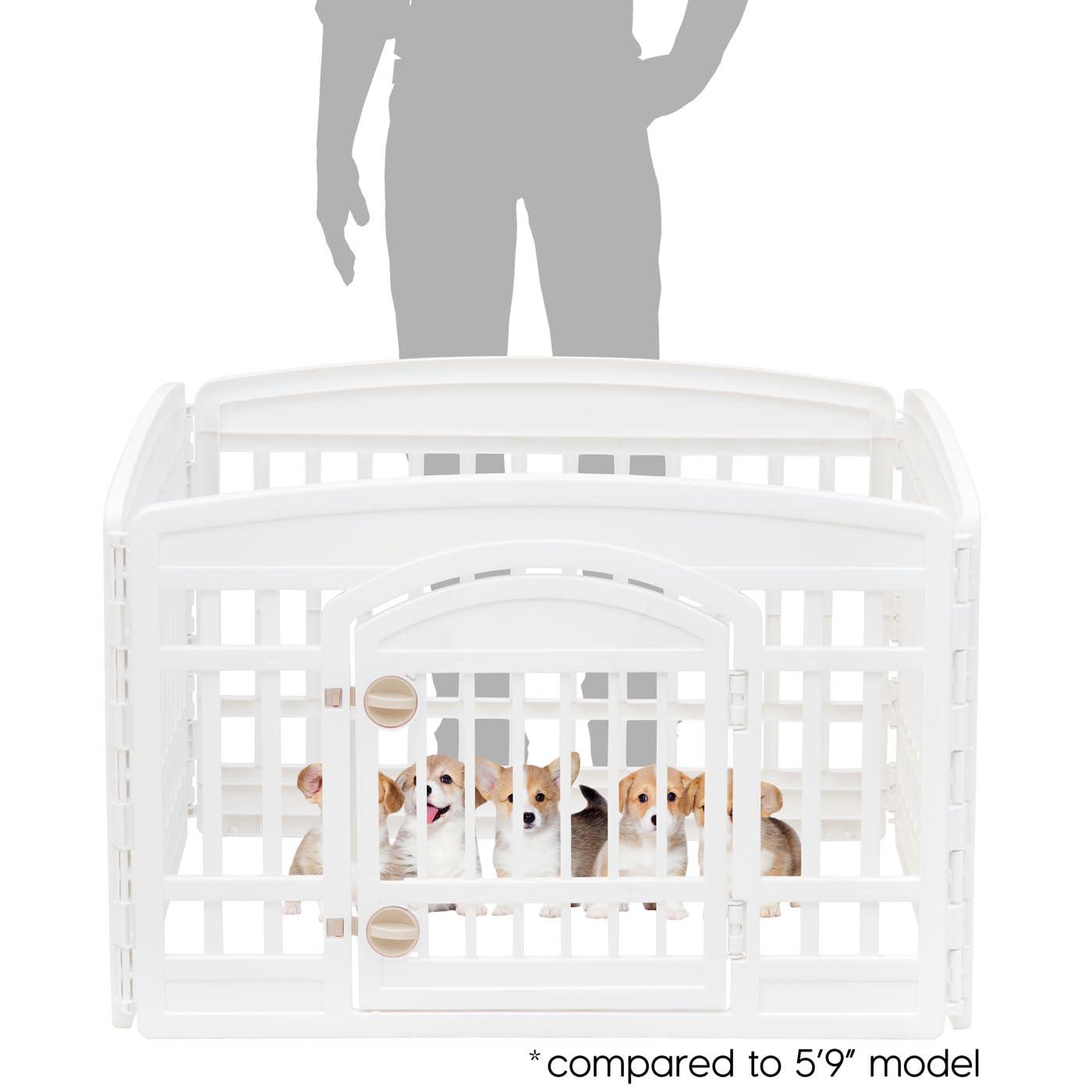 IRIS USA 4 Panel 24H inch Foldable Exercise Enclosure Plastic Pet Playpen with Door, White