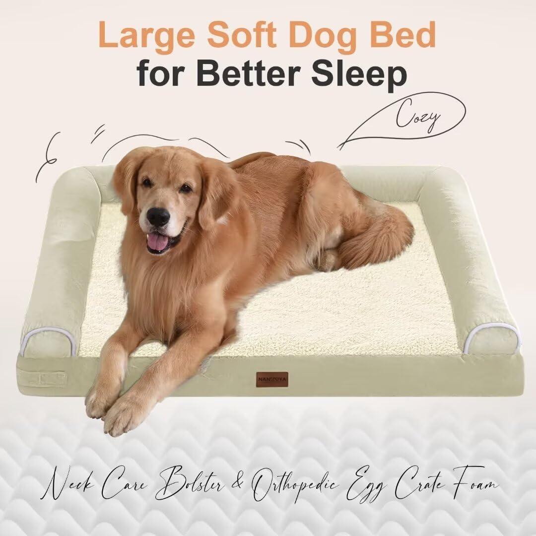 Beige Orthopedic Foam Bolster Dog Bed with Removable Cover