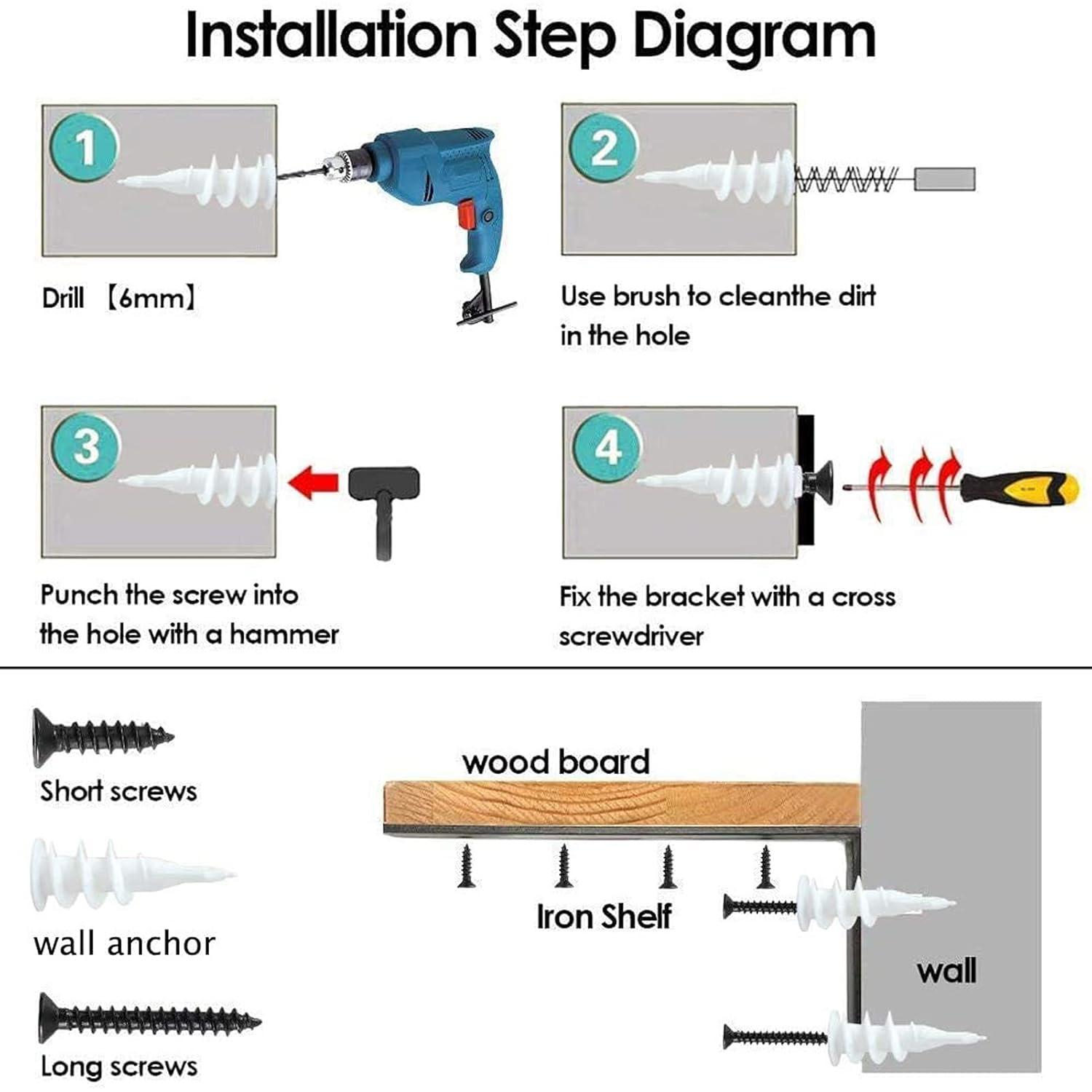 Shelf Brackets 12 Inch L Brackets for Shelves Heavy Duty Black Wall Brackets for Shelves 5mm Thick Metal Bracket Support for Shelf with Screws
