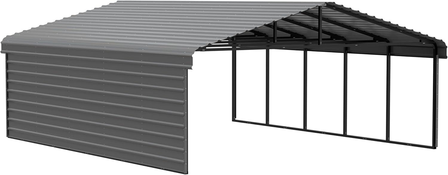 Arrow 24 x 20 ft Charcoal Carport with 1-sided Enclosure