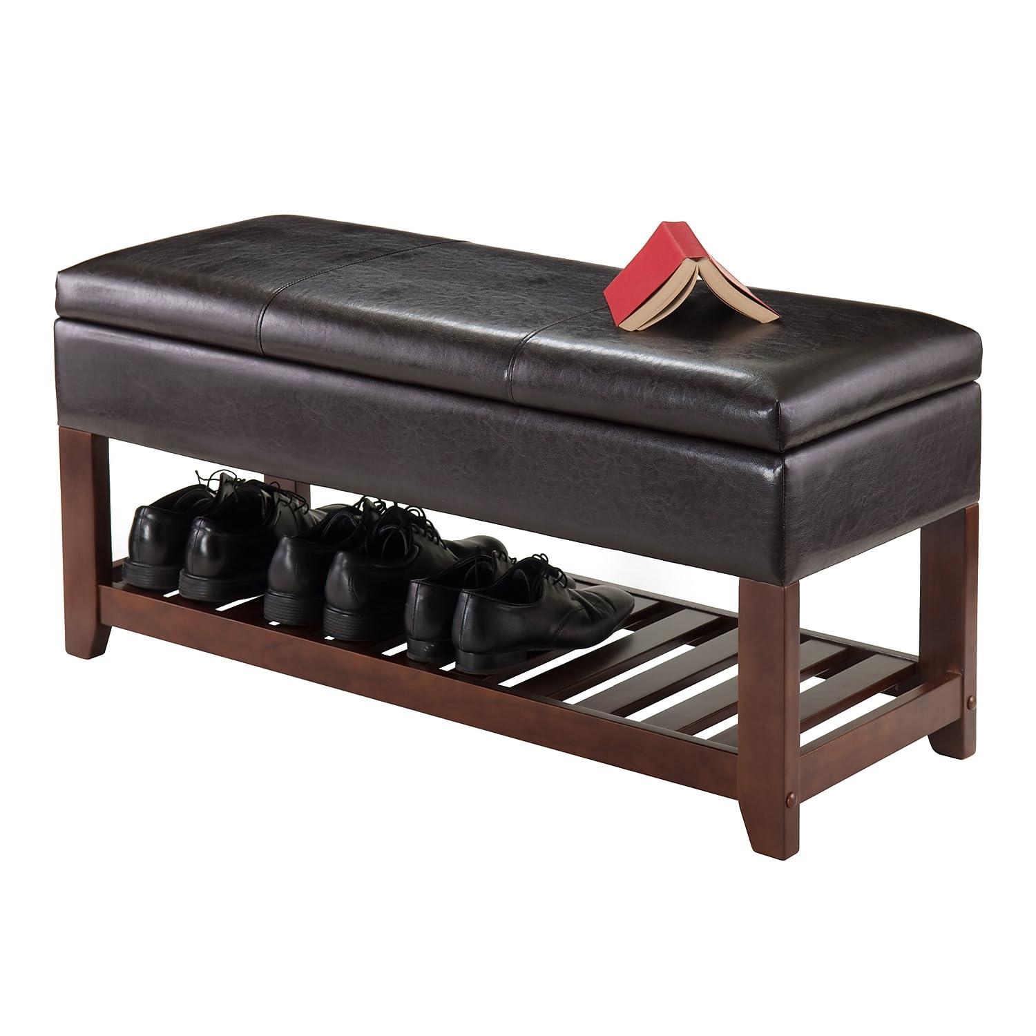 Monza Bench with Storage Chest and Shoe Rack, Faux Leather Cushion - Winsome